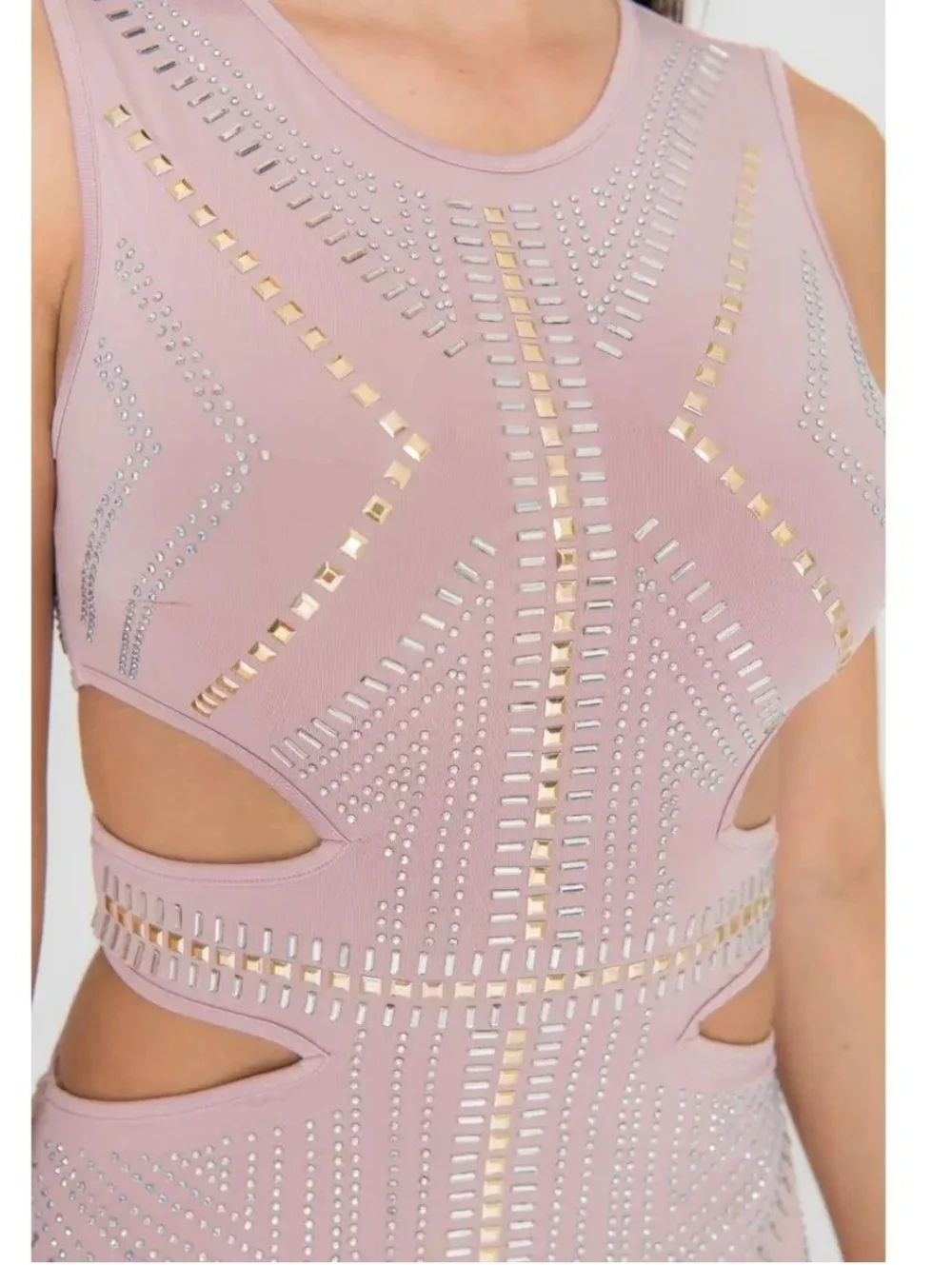 Banjul Blush Cutout Embellished Bodycon Dress